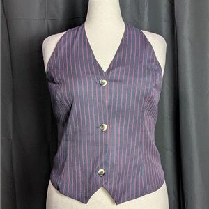 Belle Poque Halter V-Neck Striped Women's Vest - Navy and Pink